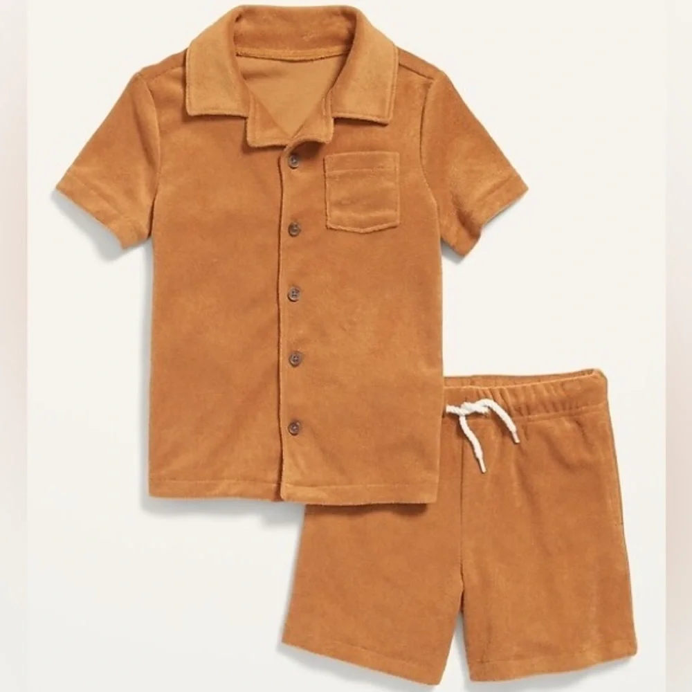 Old Navy Warm Brown Collared Shirt and Short Set Size 2T